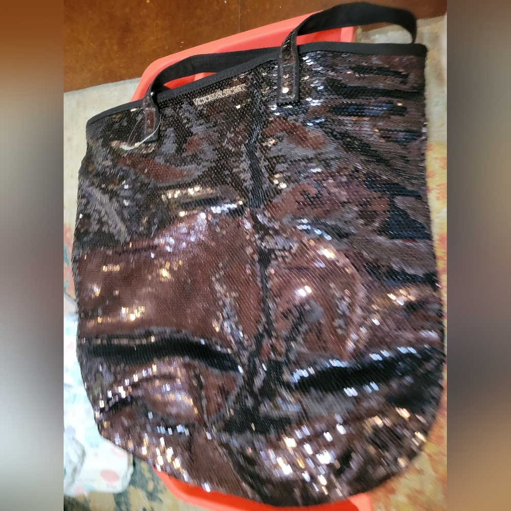 Victoria's Secret Black and Brown Sequin Tote Bag
